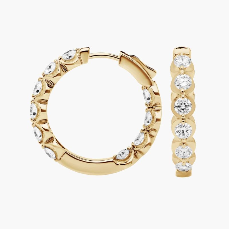 Illusion Hoop Earrings With Moissanite Diamonds In 14K Yellow Gold Plated