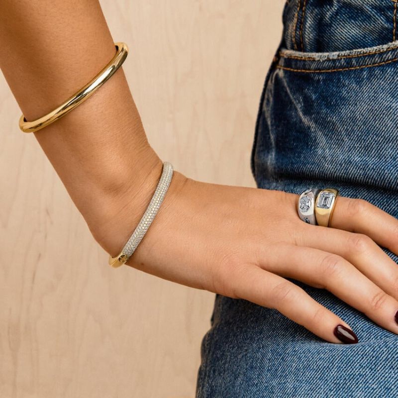 Lab Diamond Tube Bangle Bracelet in 14k Yellow Gold Plated