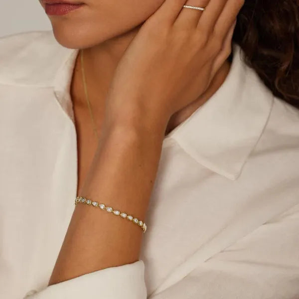 Pear Lab Diamond Bezel Tennis Bracelet in 14K Yellow Gold Plated