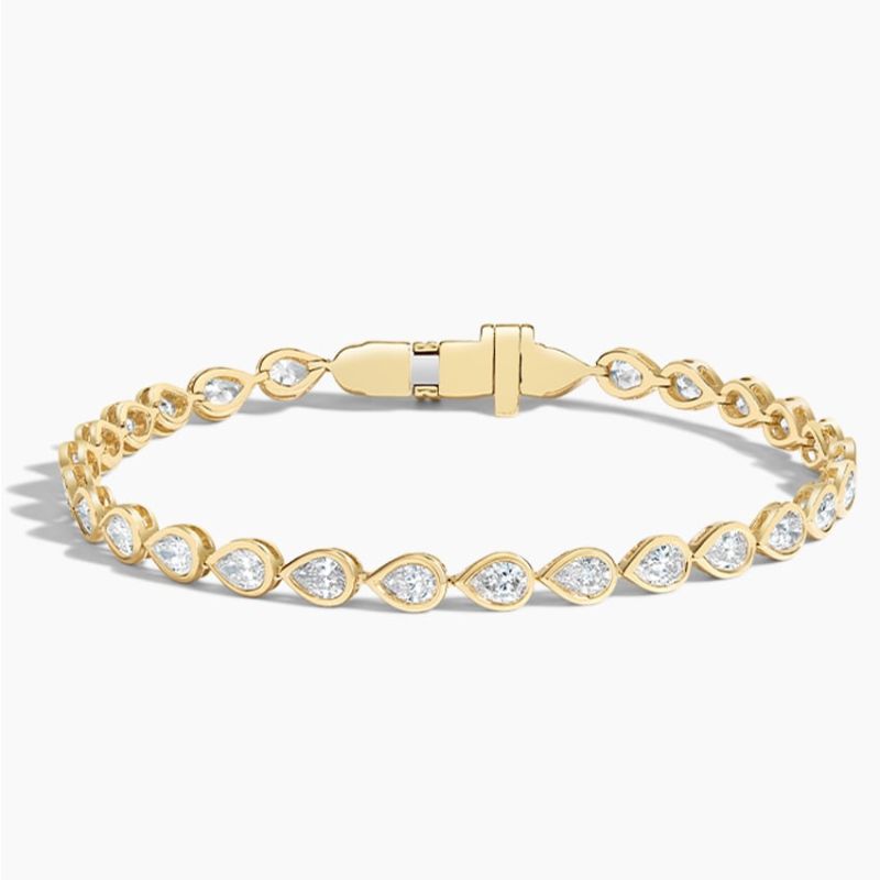 Pear Lab Diamond Bezel Tennis Bracelet in 14K Yellow Gold Plated