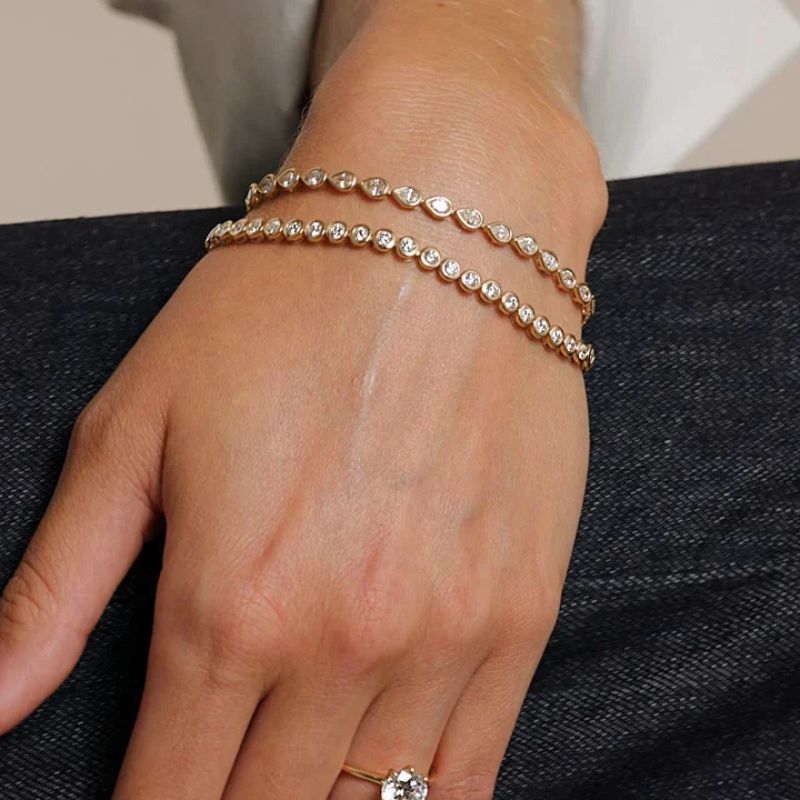 Pear Lab Diamond Bezel Tennis Bracelet in 14K Yellow Gold Plated