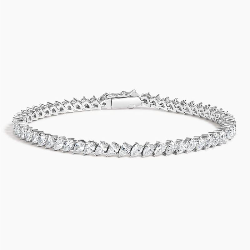 Angled Pear Lab Diamond Tennis Bracelet in Silver