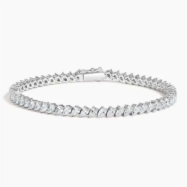 Angled Pear Lab Diamond Tennis Bracelet in Silver