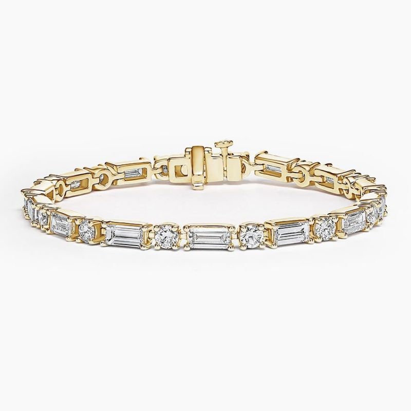 Allegra Baguette and Round Lab Diamond Tennis Bracelet in 14k Yellow Gold Plated
