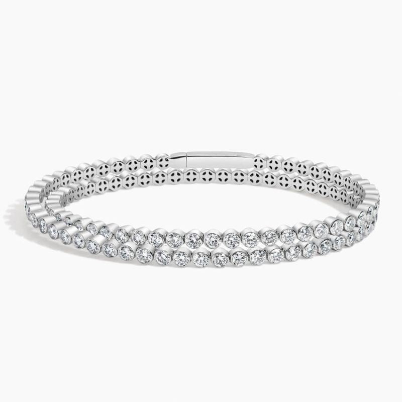 Flex Moissanite Diamond Double Row Tennis Bracelet in 14K White Gold Plated