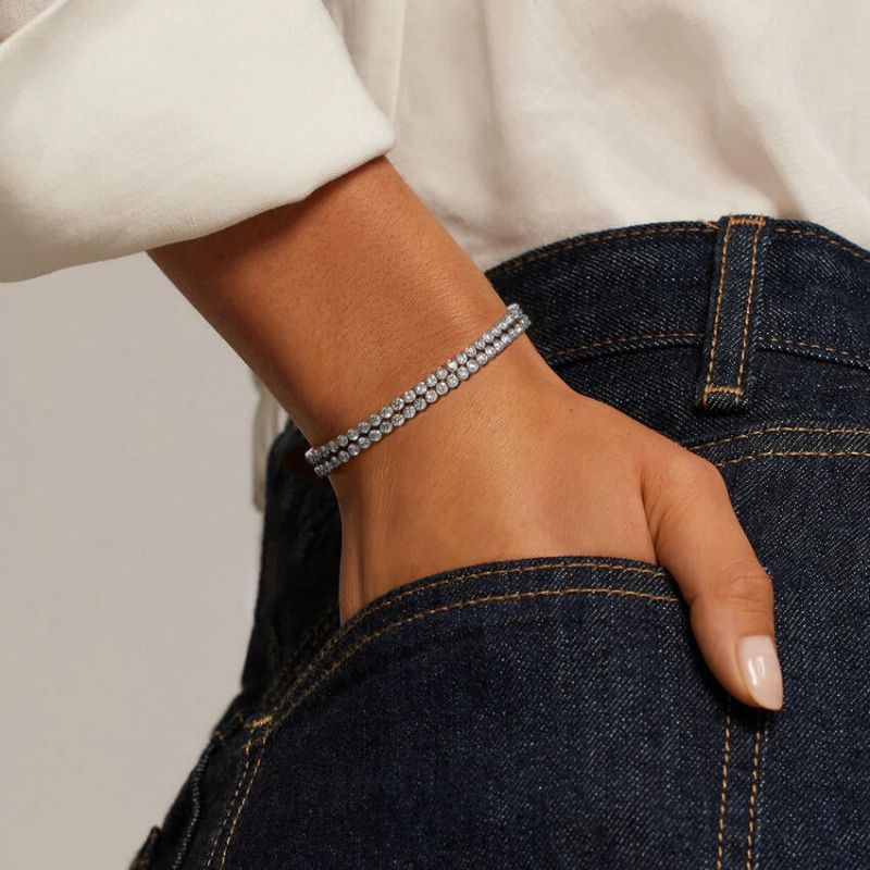 Flex Moissanite Diamond Double Row Tennis Bracelet in 14K White Gold Plated