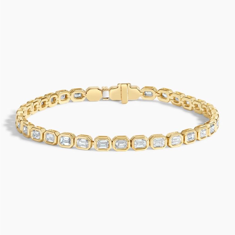 Elegant Emerald Cut Diamond Tennis Bracelet in 14k Yellow Gold Plated