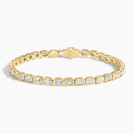 Elegant Emerald Cut Diamond Tennis Bracelet in 14k Yellow Gold Plated