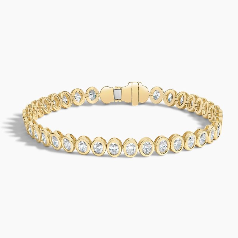 Oval Lab Diamond Bezel Tennis Bracelet 14k Yellow Gold Plated