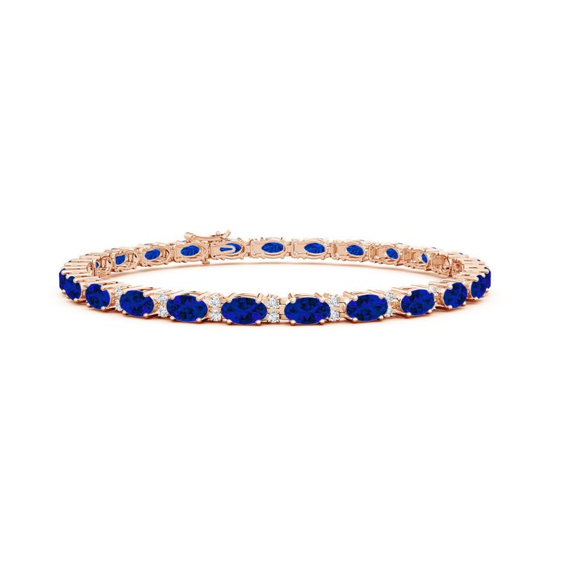 Gemstone and Diamond Tennis Bracelet in 14k Rose Gold Plated
