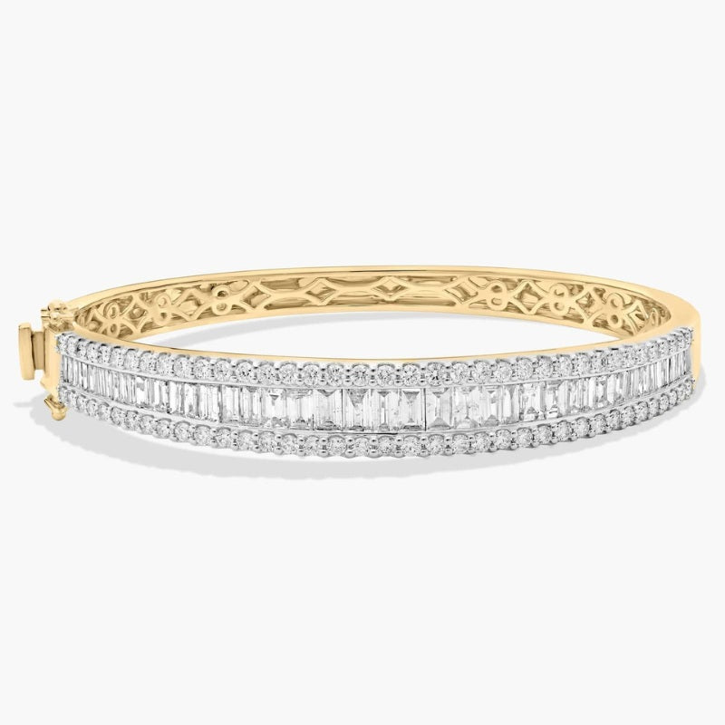 Baguette Diamond Channel Bangle Bracelet In 14K Yellow Gold Plated