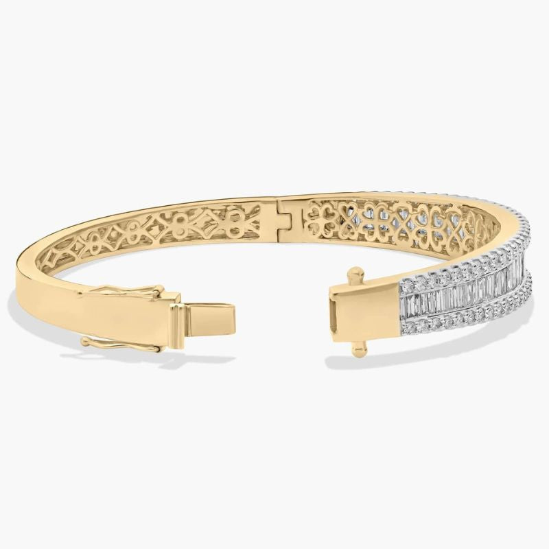 Baguette Diamond Channel Bangle Bracelet In 14K Yellow Gold Plated