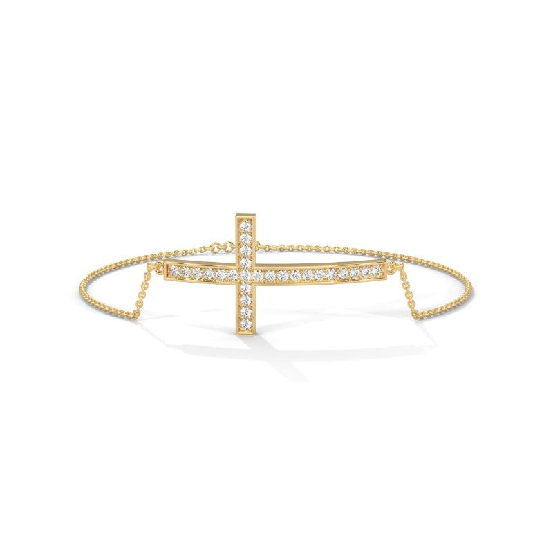 Moissanite Diamond Cross Bracelet in 14k Yellow Gold Plated