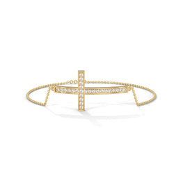 Moissanite Diamond Cross Bracelet in 14k Yellow Gold Plated