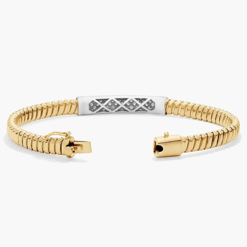 Flexible Lab Diamond Bar Bracelet 14k Yellow Gold Plated