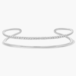 Modern Duo Diamond Bangle Bracelet In 14K White Gold Plated
