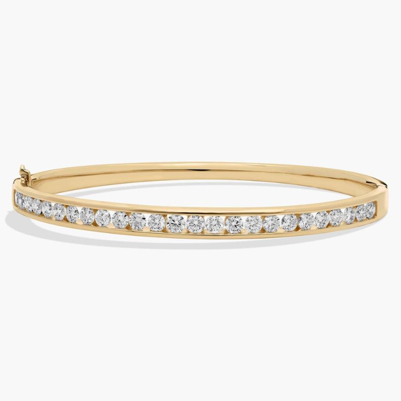 Moissanite Diamond Channel-Set Bangle Bracelet In 14k Yellow Gold Plated