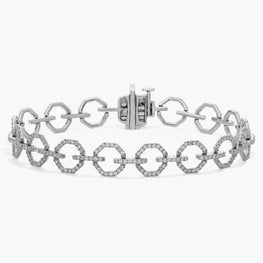 Pavé Diamond Octagon Link Bracelet In 14K White Gold Plated