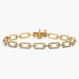 Pave Diamond Paperclip Link Bracelet In 14K Yellow Gold Plated