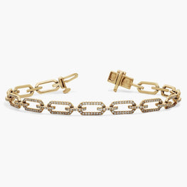 Pave Diamond Paperclip Link Bracelet In 14K Yellow Gold Plated