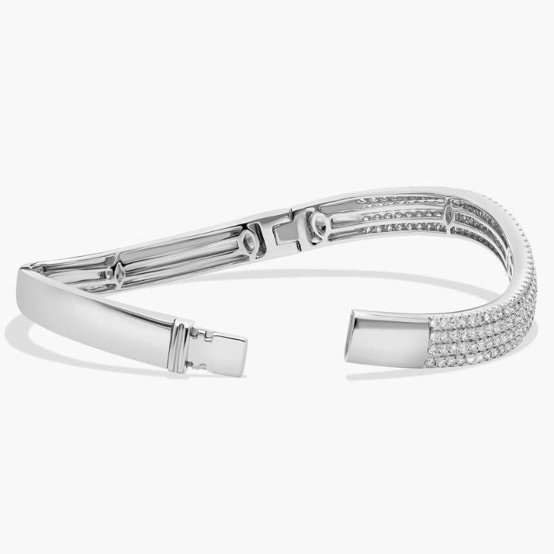Brilliant Pave-Set Diamond Curving Wave Bangle in 14k White Gold Plated