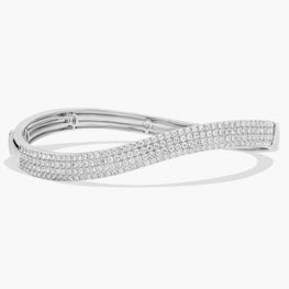 Brilliant Pave-Set Diamond Curving Wave Bangle in 14k White Gold Plated