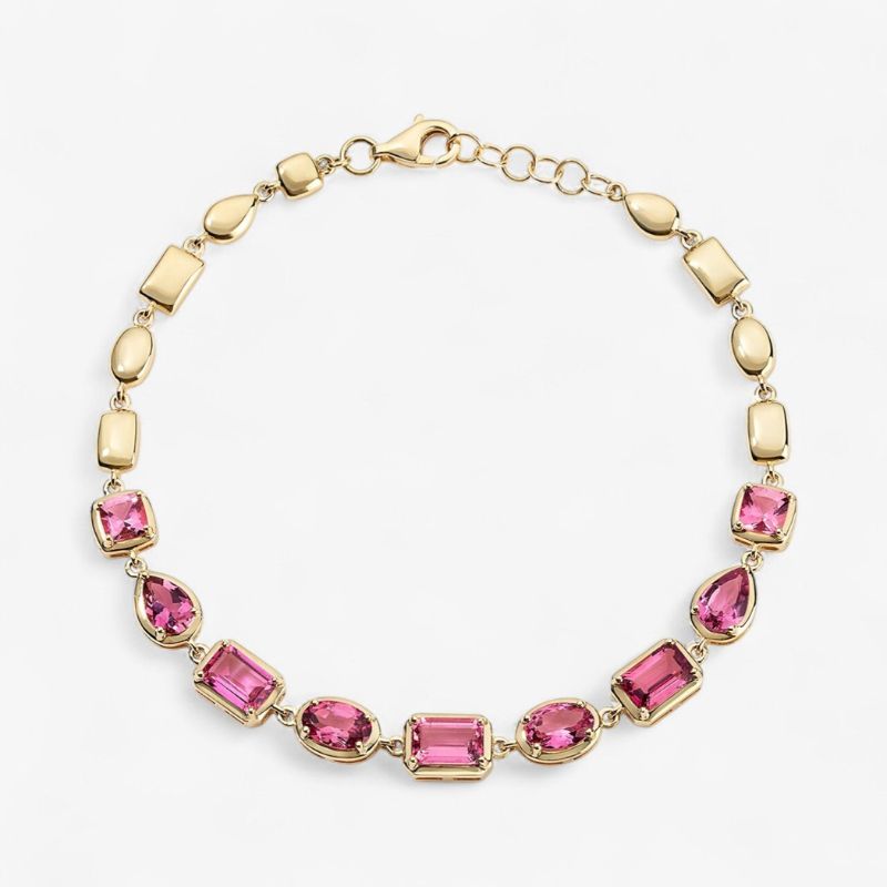 Gemma Pink Multi Shape Linked Bracelet in 14k Yellow Gold Plated
