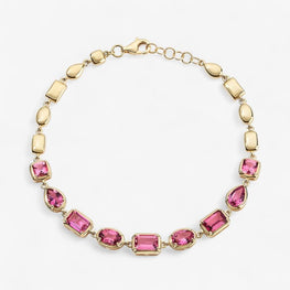 Gemma Pink Multi Shape Linked Bracelet in 14k Yellow Gold Plated