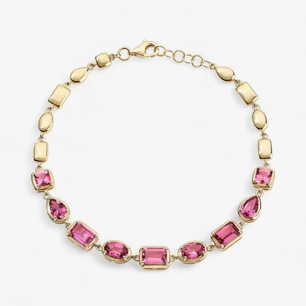 Gemma Pink Multi Shape Linked Bracelet in 14k Yellow Gold Plated