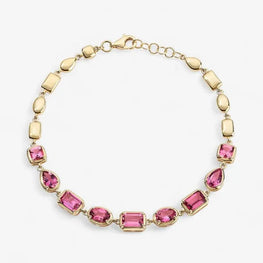 Gemma Pink Multi Shape Linked Bracelet in 14k Yellow Gold Plated