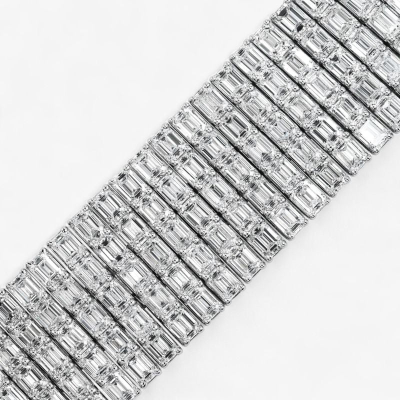Five Row Emerald Cut Moissanite Diamond Bracelet in 14k White Gold Plated