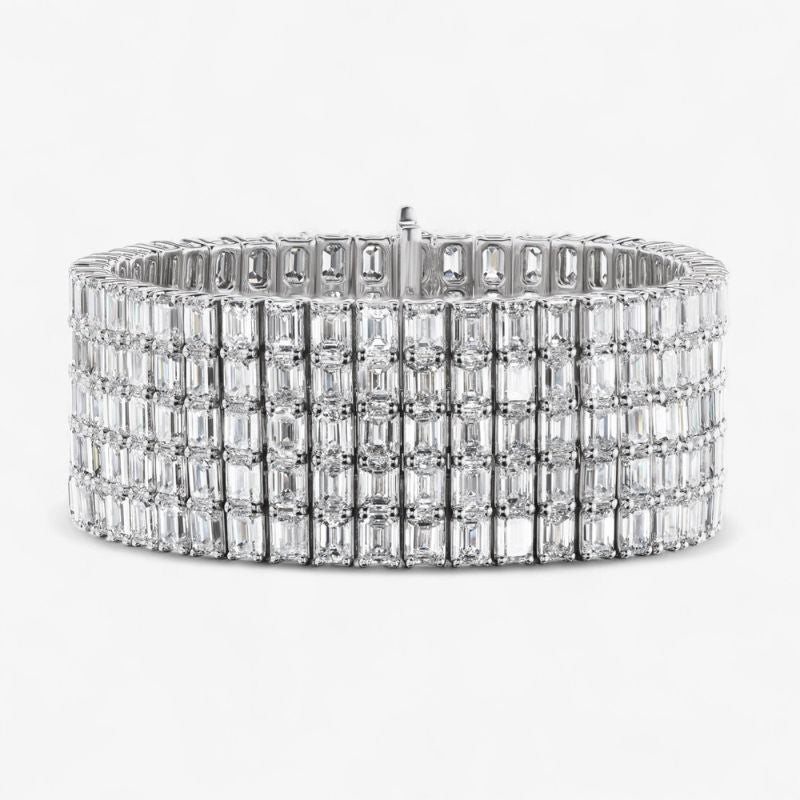 Five Row Emerald Cut Moissanite Diamond Bracelet in 14k White Gold Plated