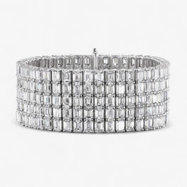 Five Row Emerald Cut Moissanite Diamond Bracelet in 14k White Gold Plated