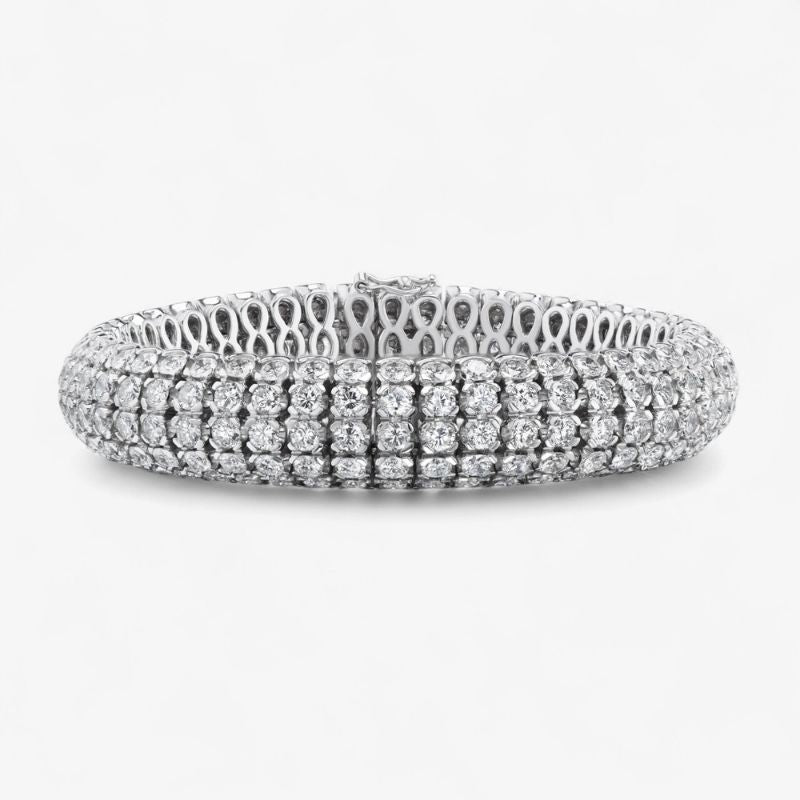 Wide Multi-Row Lab Diamond Tennis Cuff Bracelet in Silver
