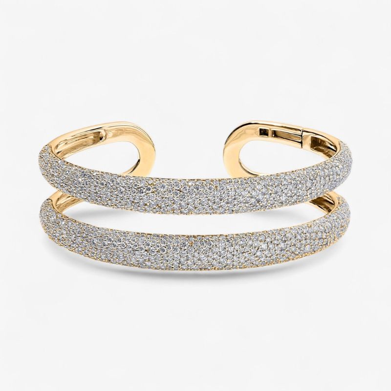 Madison Lab Diamond Double Domed Open Cuff Bracelet in 14k Yellow Gold Plated