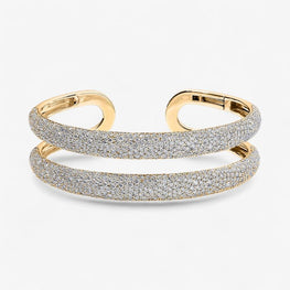 Madison Lab Diamond Double Domed Open Cuff Bracelet in 14k Yellow Gold Plated