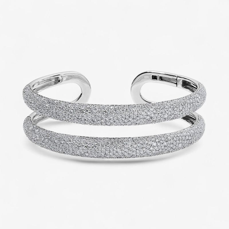 Madison Lab Diamond Double Domed Open Cuff Bracelet in 14k Yellow Gold Plated