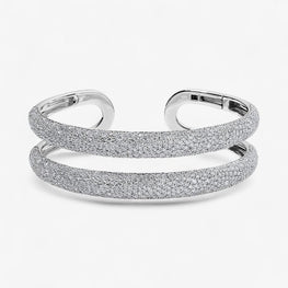 Madison Lab Diamond Double Domed Open Cuff Bracelet in 14k Yellow Gold Plated