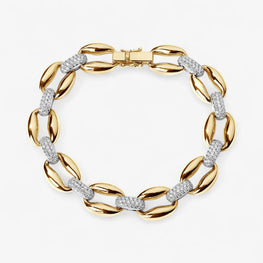 Madison Pave Oval Link Bracelet in 14k Yellow and White Gold Plated