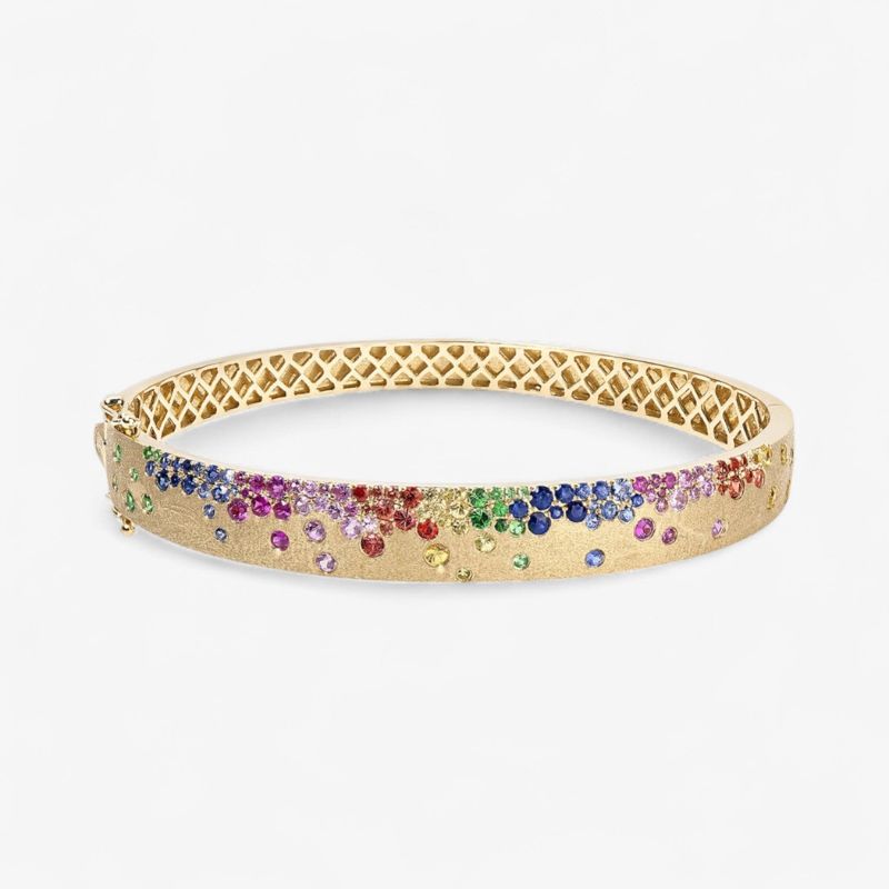 Indie Rainbow Diamond Bangle in 14k Yellow Gold Plated
