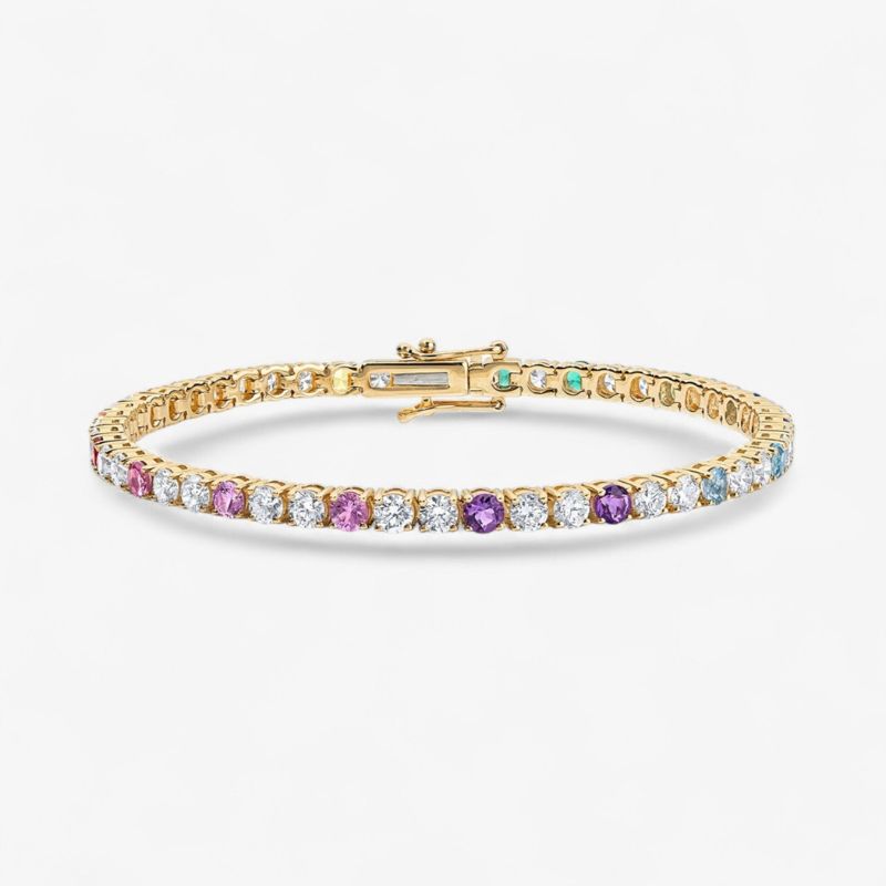 Classy Diamond Bangle Bracelet in 14k Yellow Gold Plated