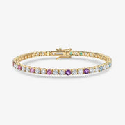2.67 Ct Round Cut Cuban bracelet Pandora style with interlocked gold chain links.
