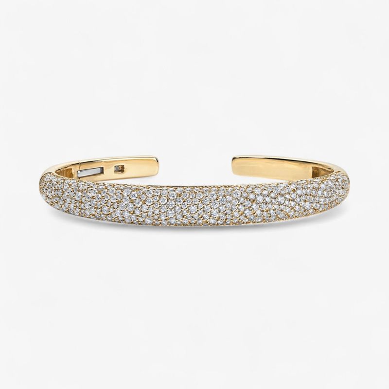 Moissanite Diamond Open Cuff Bracelet in 14k Yellow Gold Plated