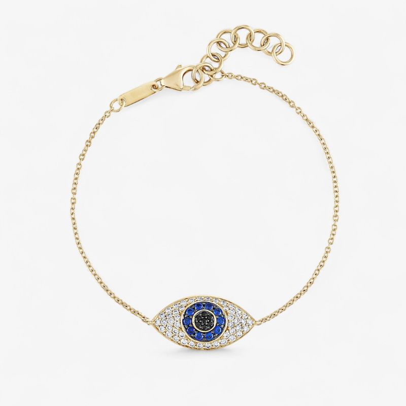 Multi Color Diamond Evil Eye Bracelet in 14k Yellow Gold Plated