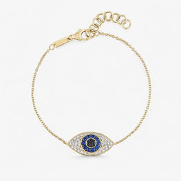 Multi Color Diamond Evil Eye Bracelet in 14k Yellow Gold Plated