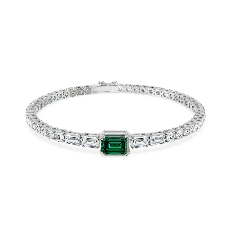 Classic Luxury Gem & Diamond Tennis Bracelet in 14k White Gold Plated