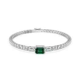 Classic Luxury Gem & Diamond Tennis Bracelet in 14k White Gold Plated