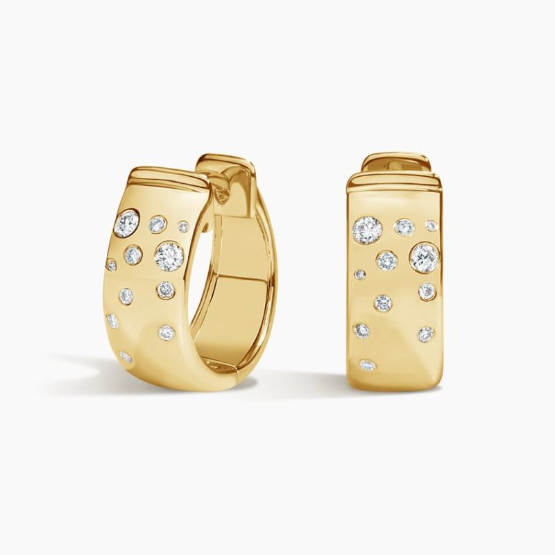 Cascade Moissanite Diamond Huggie Earrings in 14k Yellow Gold Plated