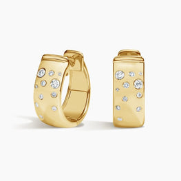 Cascade Moissanite Diamond Huggie Earrings in 14k Yellow Gold Plated