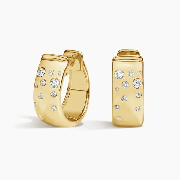 Cascade Moissanite Diamond Huggie Earrings in 14k Yellow Gold Plated